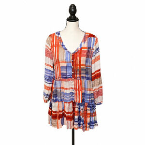 Maeve Lila Tiered Tunic Top Womens Size Small Multicolor Button Front Bohemian